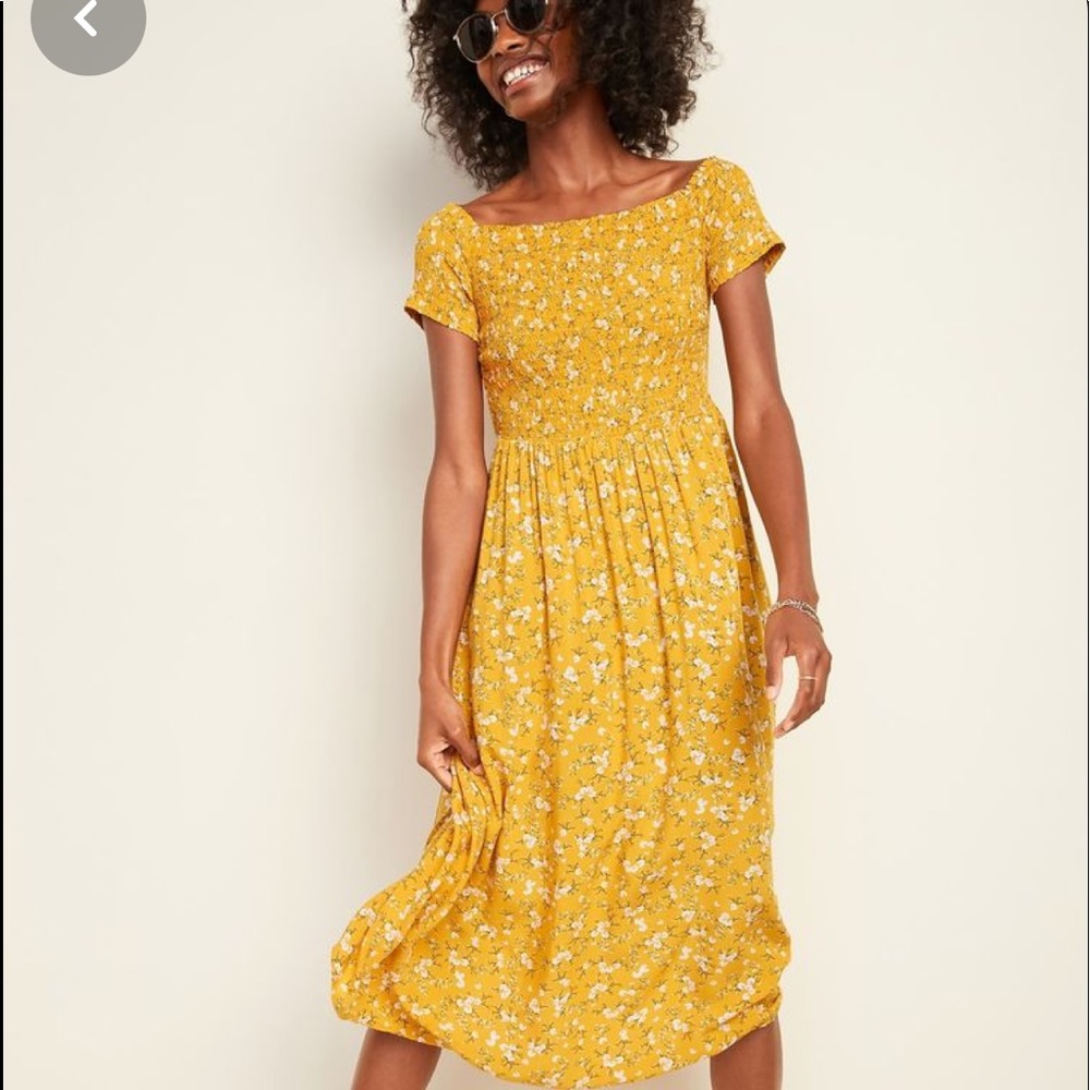 Yellow floral midi dress